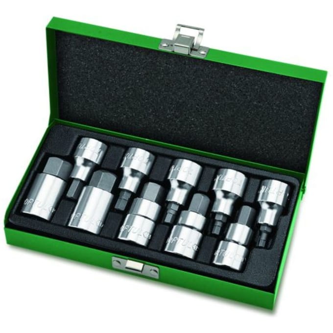 Zeskantschroevendraaierbit doppenset TOPTUL 1/2 inch 10 Stk 4, 5, 6, 7, 8, 10, 12, 14, 17, 19 mm