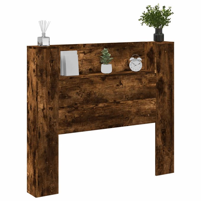 vidaXL - Opslag - hoofdeinde - met - LED - Gerookt - eiken - Bewerkt - hout