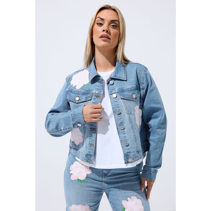 Limited Collection Blauw Spijkerjasje Met Rozenprint Size 54-56