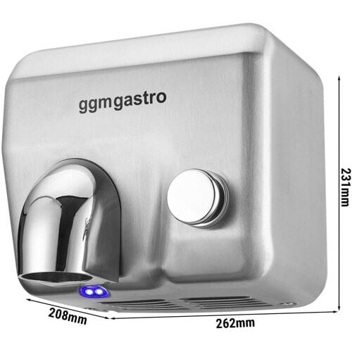 GGM Gastro Handdroger met drukknop - RVS geborsteld zilver