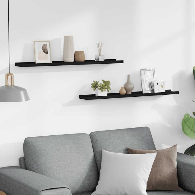 vidaXL - Fotoplanken - 2 - st - 80x9x3 - cm - MDF - zwart