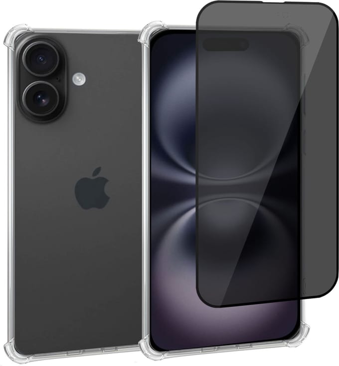 Geschikt voor Apple iPhone 16 Plus - Hoesje + Privacy Screenprotector – Privé - Gehard Glas Cover