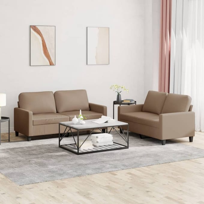 vidaXL - 2-delige - Loungeset - met - kussens - kunstleer - cappuccino