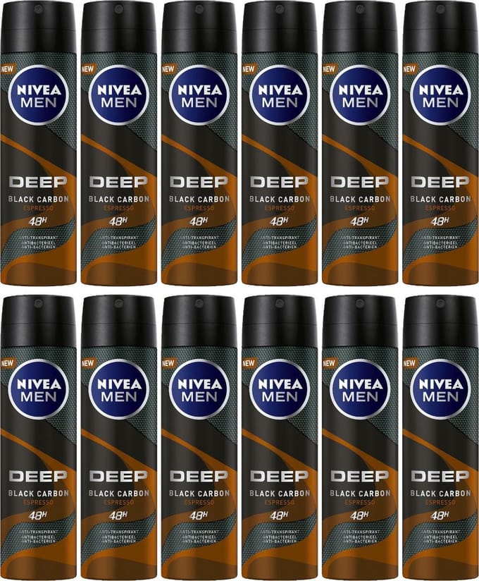 NIVEA MEN Deep Espresso Deodorant Spray / Anti-Transpirant Spray - JUMBOPAK 12 x 150 ml