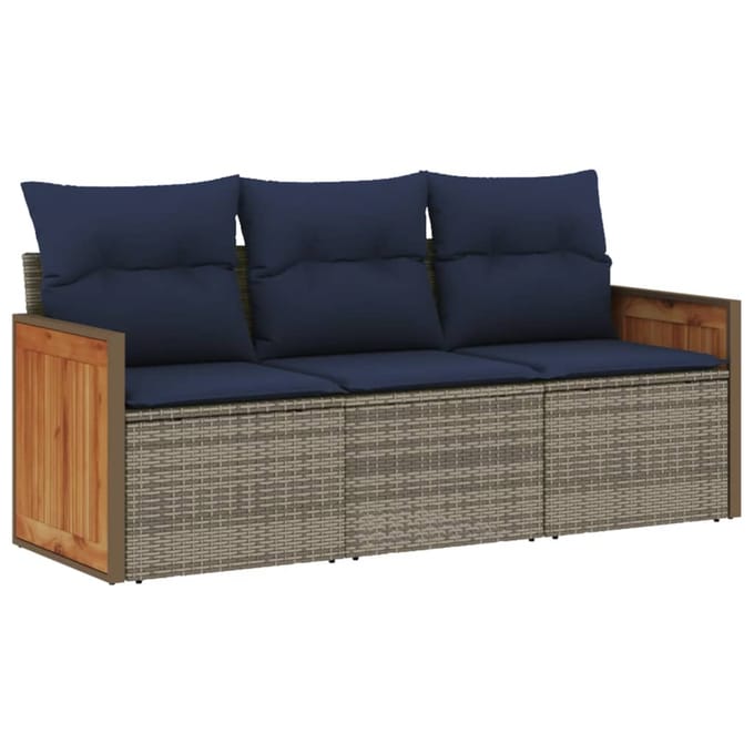 vidaXL - 3-delige - tuinbankset - met - kussens, - grijs - polyrotan