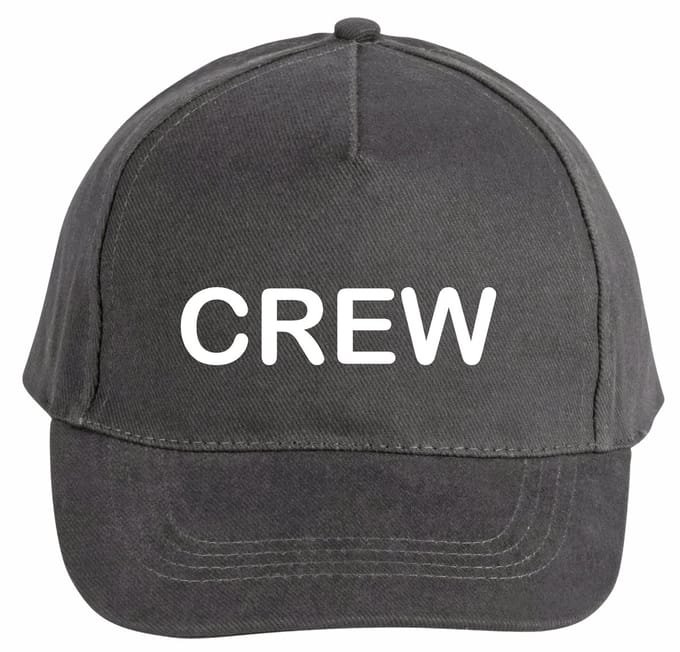 Mijncadeautje - 5 panel - Cap - Verstelbaar - Pet van 100% dik geborsteld katoen- unisex - opdruk wit - Crew - chique grijs