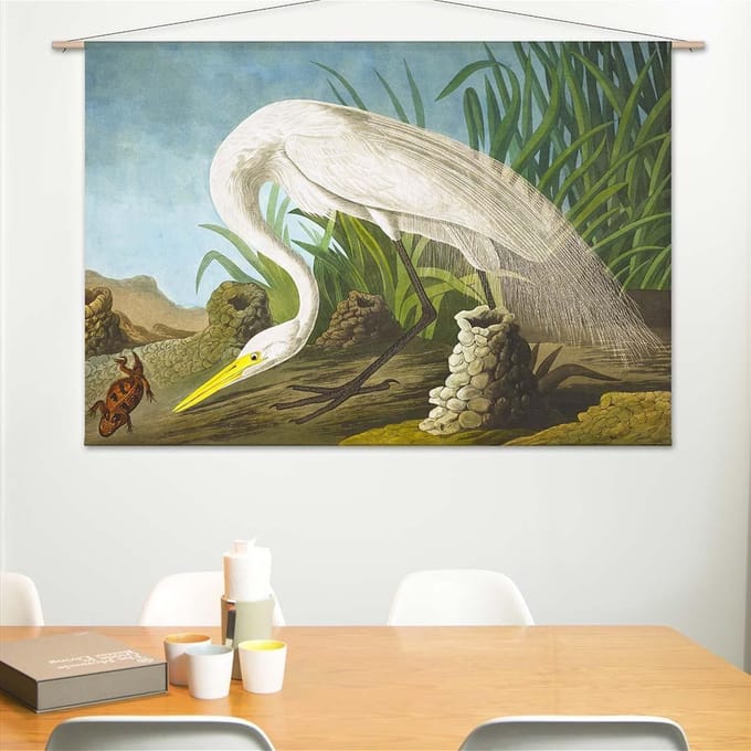 Wandkleed Witte reiger van John James Audubon