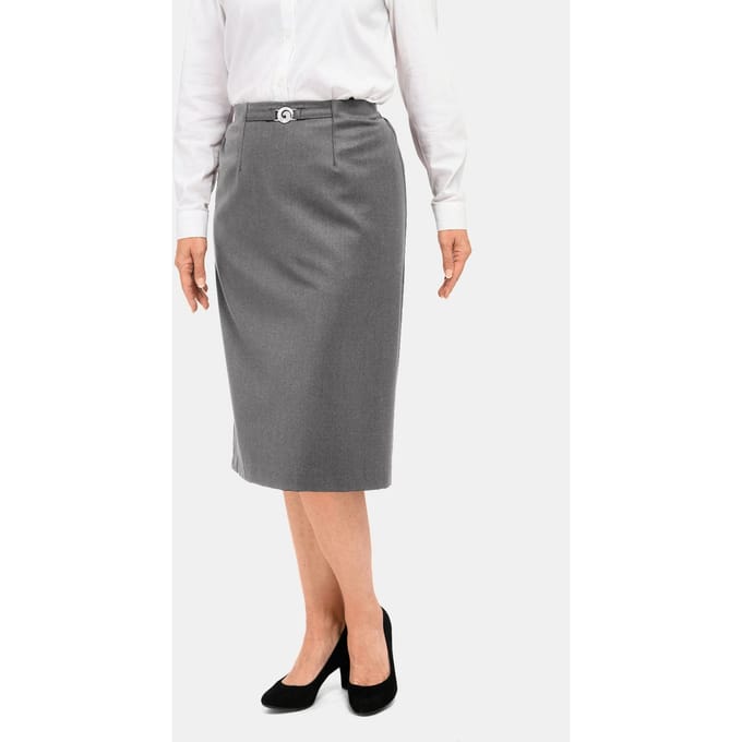 Klassieke scheerwollen rok met elastische tailleband - grijs / gemêl. - Gr. 40 van Goldner Fashion