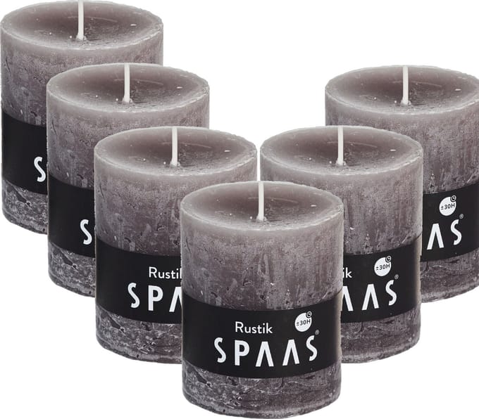 Spaas Rustieke Stompkaarsen 70/80 mm - Taupe - circa 30u - 6 kaarsen