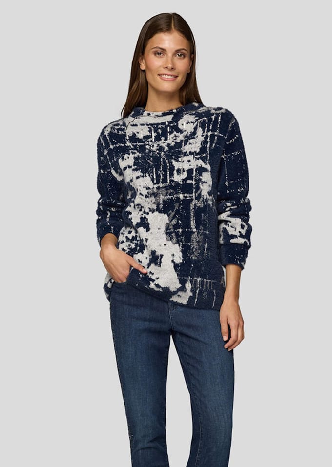 Pullover van pluisgaren met glitterdetails - blauw / gebroken wit - Gr. 48 van Goldner Fashion