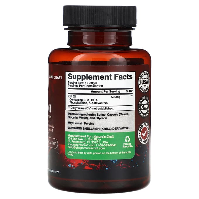 Nature'S Craft, Huile de Krill avec Astaxanthine, 30 Gélules Molles