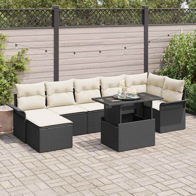 vidaXL - Tuinbank - Set - 8 - st - Zwart - [Synthetisch]: - Poly - Riet
