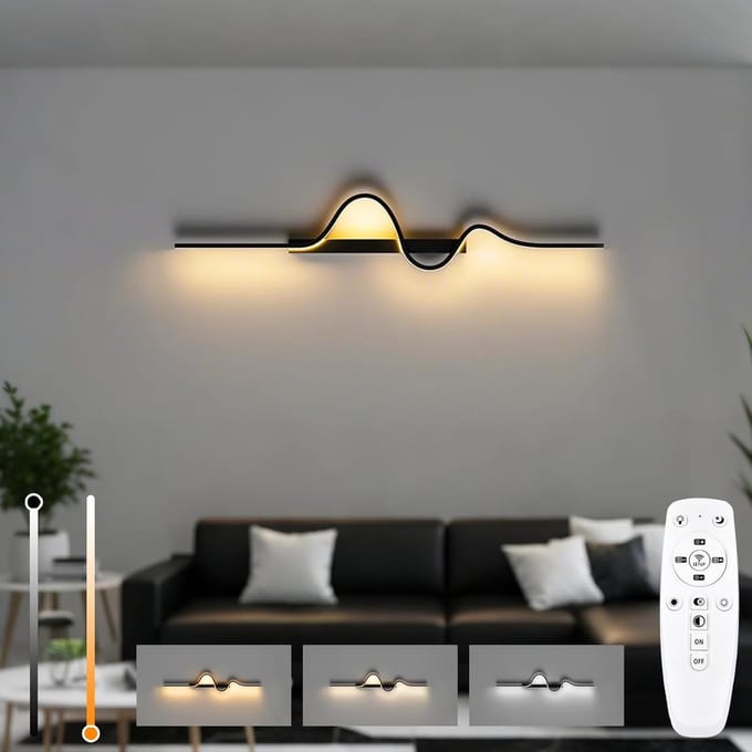 Wandlamp - Zwart - 60 CM - Dimbaar LED met Afstandsbediening - Voor Binnengebruik