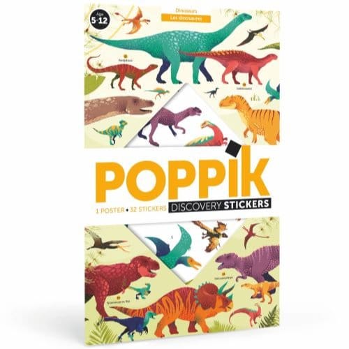 Poppik Educatieve stickerposter - Dinosaurussen - 32 herbruikbare stickers