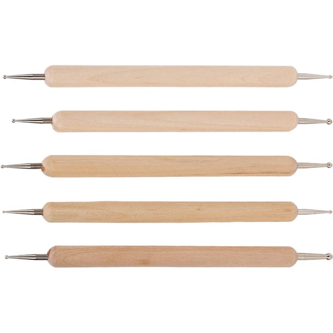 5 Stuks Dubbelzijdige Teken- en Stippelstylus Stevige Greep DIY Graveerstylus Set voor het Maken van Klei Aardewerk beige