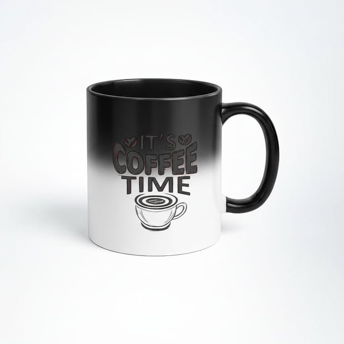 Magische Mok 'It's Coffee Time' - Zwarte Warmtegevoelige Koffiemok