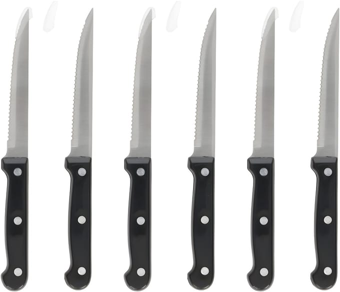 Gerimport vlees / steak messen - 2x - RVS - bakeliet handvat - 21 cm - scherpe messen