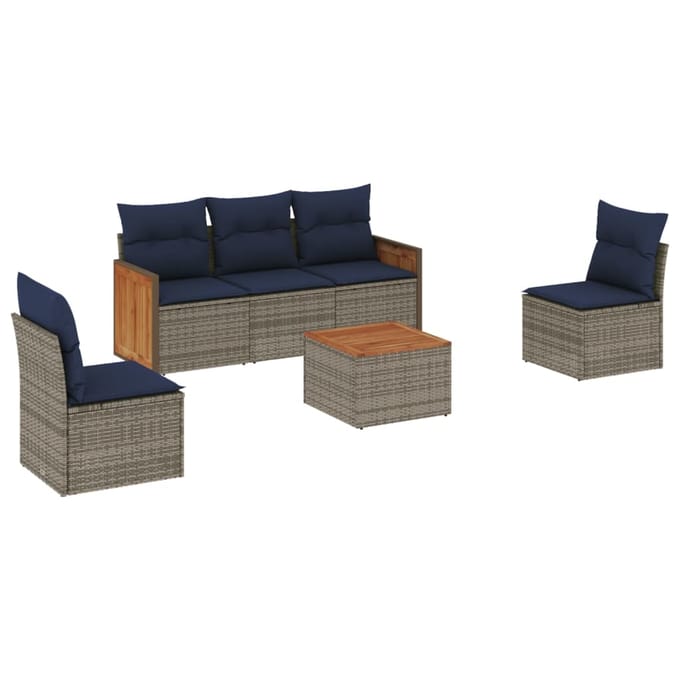 vidaXL - 6-delige - tuinbankset - met - kussens, - grijs - polyrotan