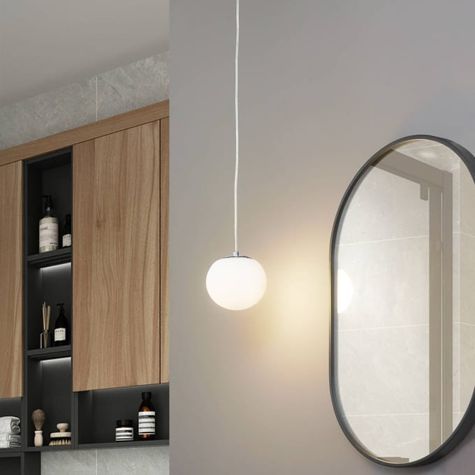 Lucande - hanglamp - 1licht - Staal, glas - H: 13.5 cm - E14 - chroomkleurig