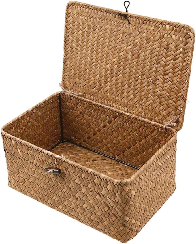 CLVP® Rieten Wasmand met Deksel - 36x23x17 CM