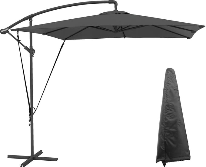 Outsunny Terrasparasol met zijpaal - Metaal, Polyester - 247x247x256 cm - Donkergrijs