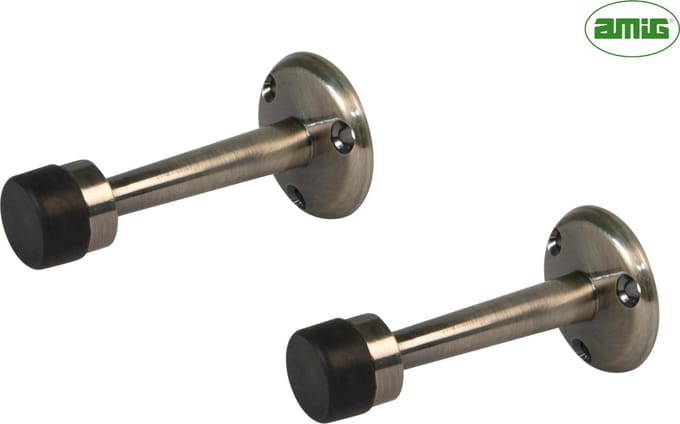 AMIG Deurstopper Deurbuffer - 2 stuks – Wandmontage – Ø19 x 73mm – Messing + Rubberen Dop