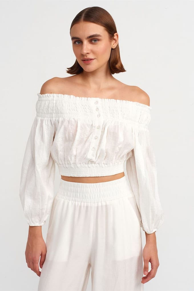 Schoudervrije Crop Blouse