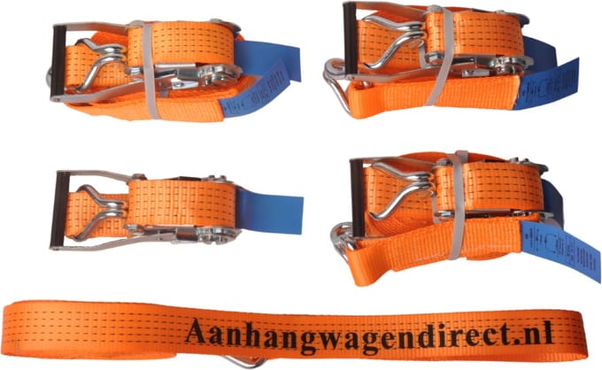 Set van 4 spanbanden 800x5 cm - oranje - breekbelasting 5000 kg