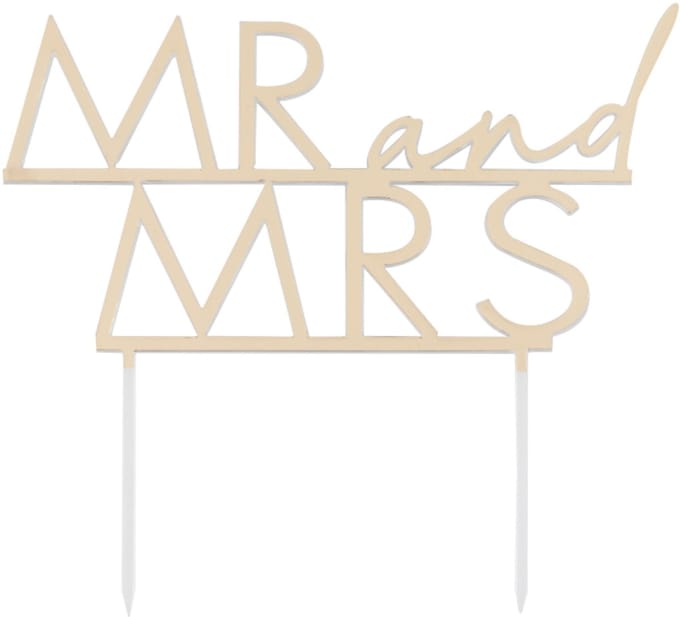Ginger Ray - Taarttopper MR and MRS goud acryl - 14,5 x 15,8 cm