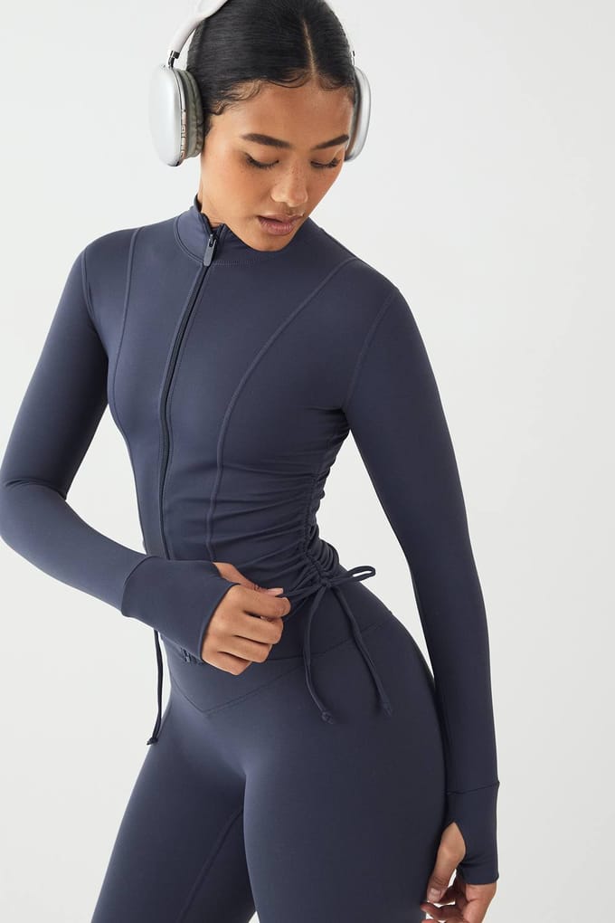 Dames DSGN Studio Ultra Sculpt Gerimpeld Zijkant Sportjasje | Midnight Blue | Maat: Medium