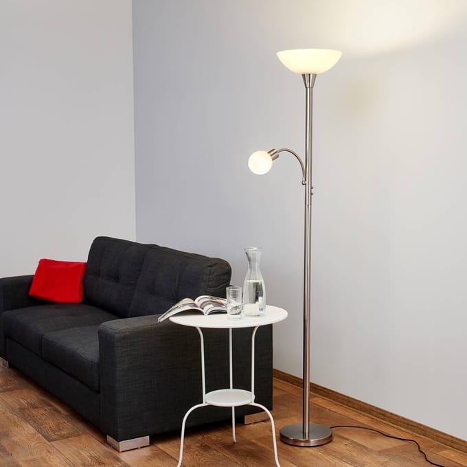 Lindby - vloerlamp - 1licht - Metaal, glas - H: 180 cm - E27 - nikkel mat, wit albast, wit opaal