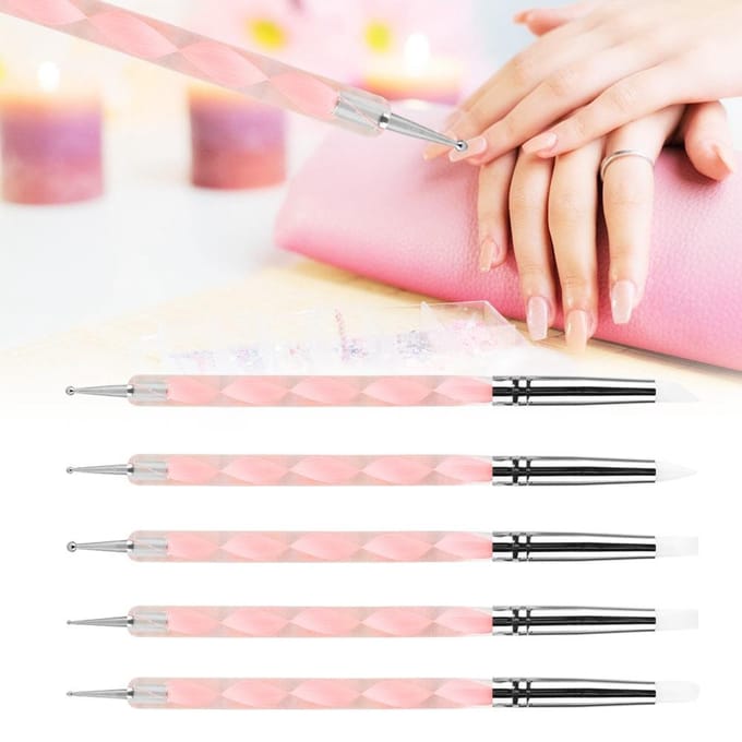 5 pièces Outil de sculpture d'argile à double tête Nail Poterie Silicone Pointeur Pinceau Stylo (Rose) rose