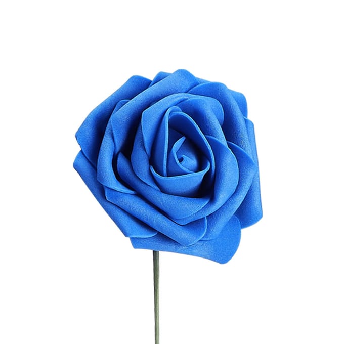 Fleur de Rose Artificielle Blanche Mousse PE Fausse Rose de Simulation avec Feuille et Tige Type 2 blue