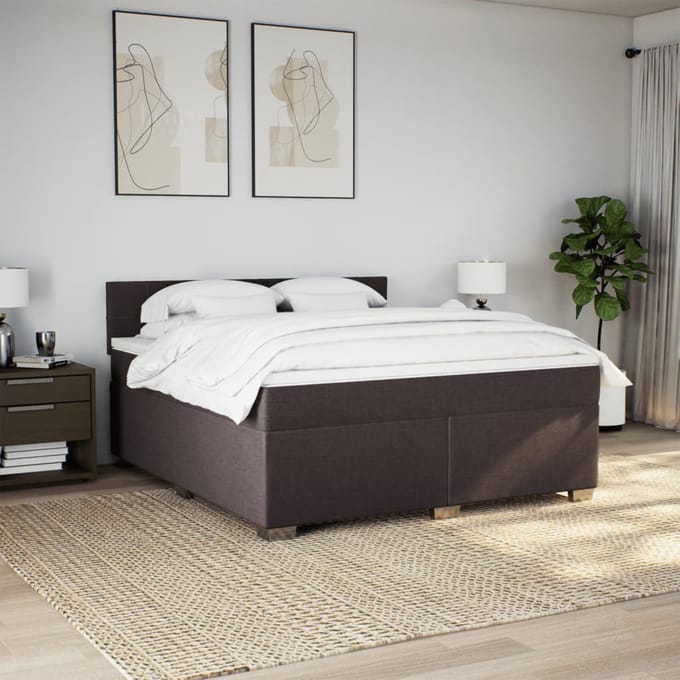 vidaXL - Boxspring - met - matras - stof - donkerbruin - 180x200 - cm