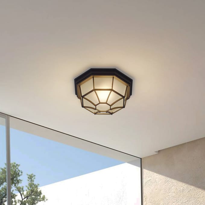 Lindby - plafondlamp - 1licht - Aluminium, glas - H: 11.5 cm - E27 - donkergrijs, opaal