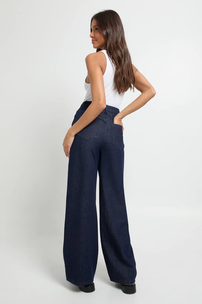 boohoo Dames Hoge Taille Wijde Pijpen Jeans | Indigo | Maat: 10
