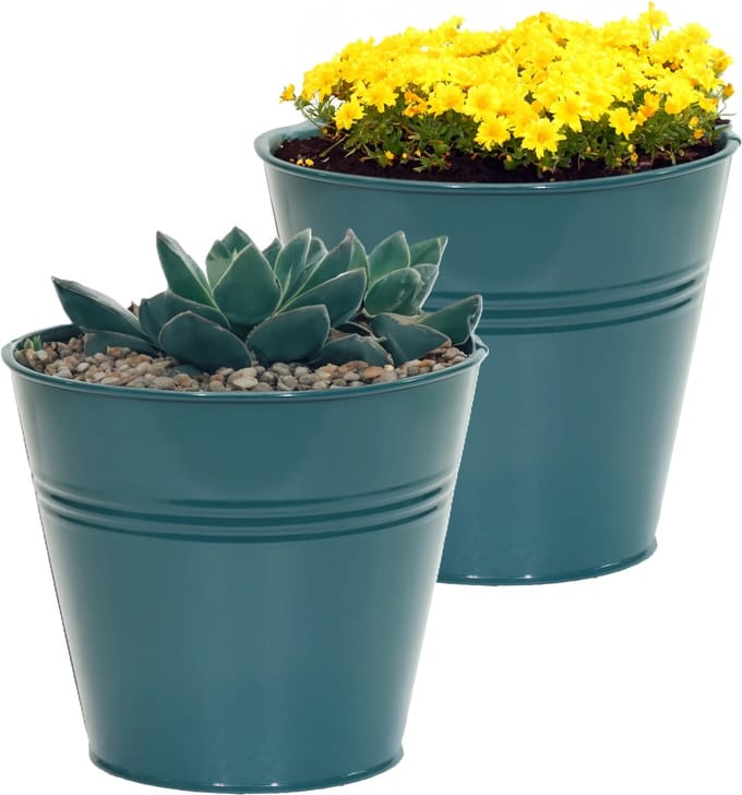 Mega Collections plantenpot/bloempot Bob - 2x - zink - zeegroen - D11 X H10 cm