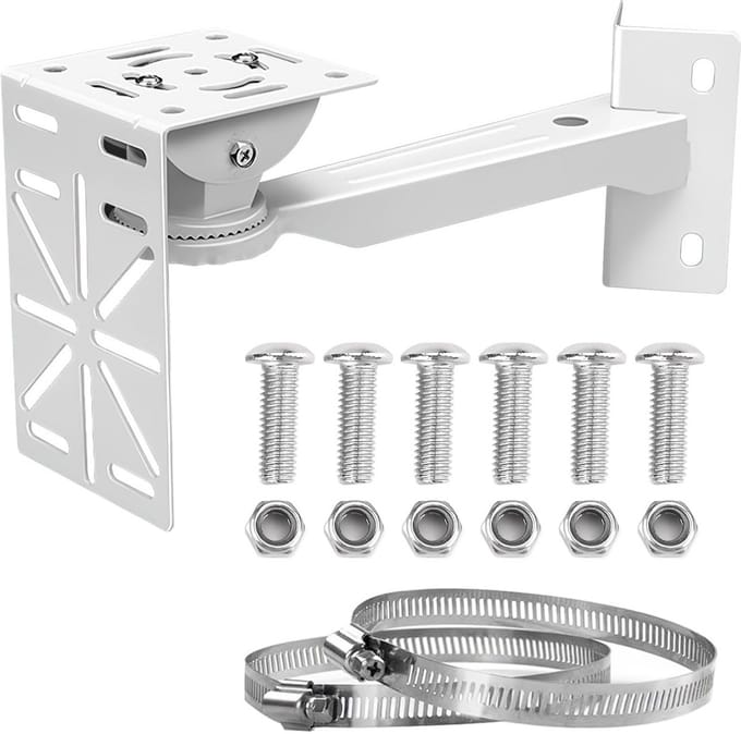 Camera Montagebeugel - Paalbevestiging - Buitenbeveiliging - Verstelbare Ringen - 30x10x15.5 cm - Wit