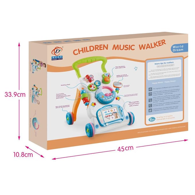 Multifunctionele peutertrolley SittoStand ABS muzikale loopwagen met verstelbare hoogte veelkleurig