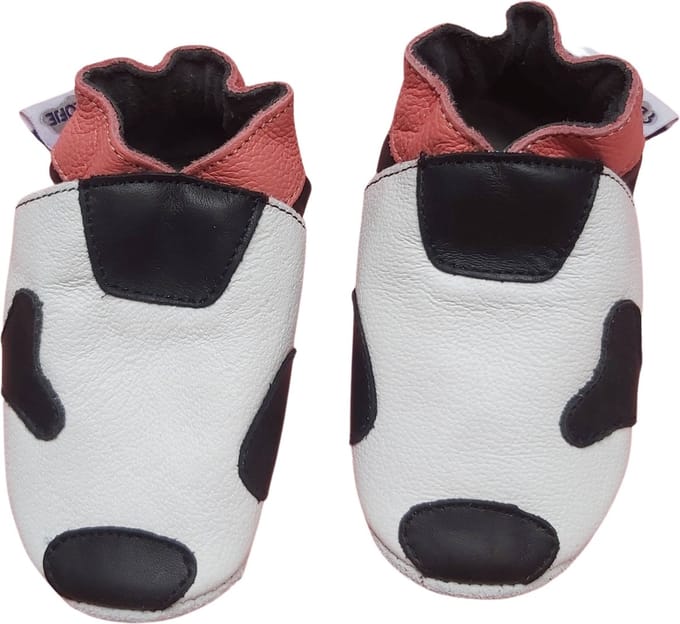 Leren Babyslofjes van Baby-Slofje - Koe - Koeprint - Roze - Maat 24/25
