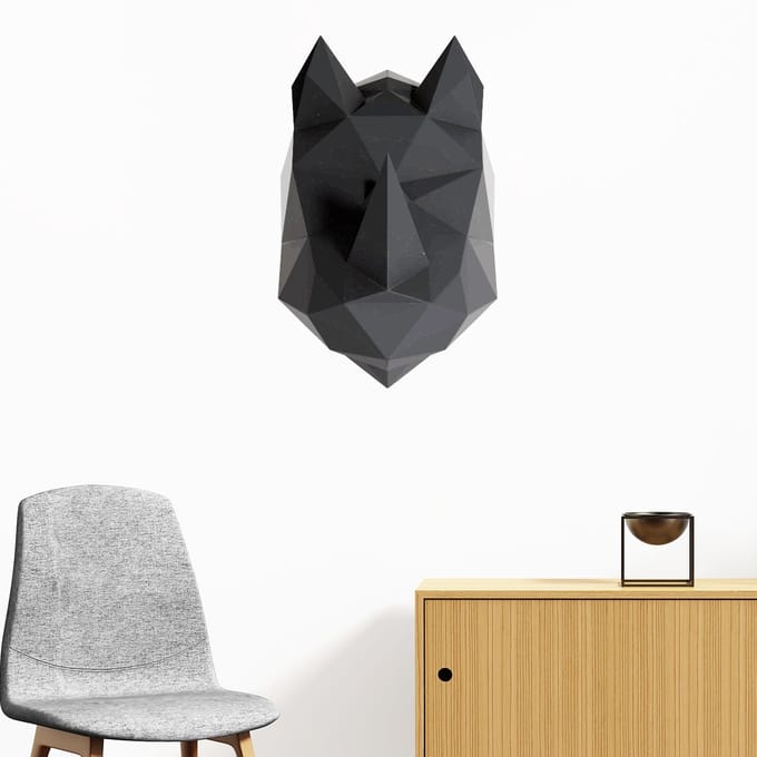 3D origami sticker van een zwarte neushoorn, 70 x 45 cm