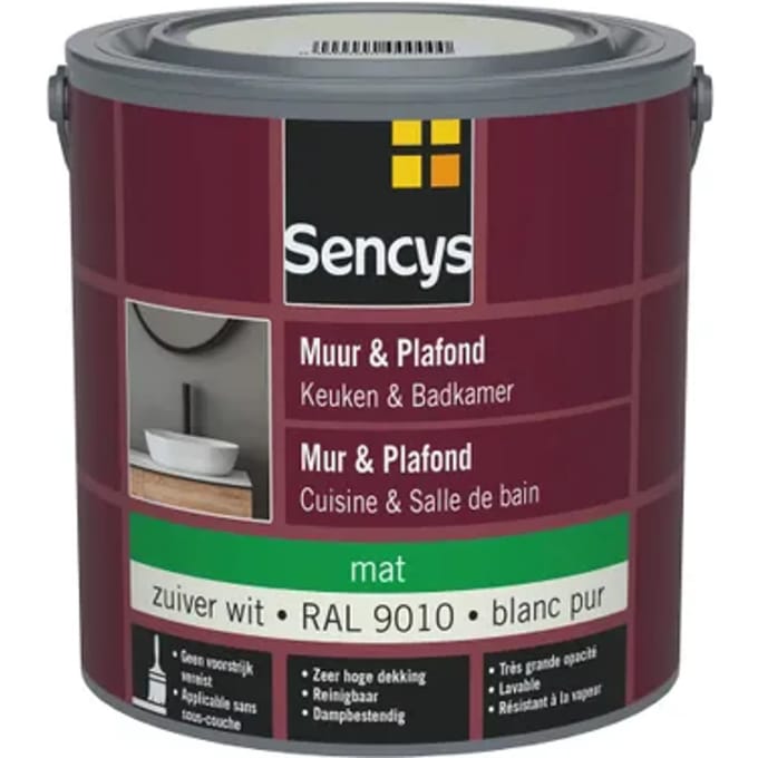 Sencys Keuken- En Badkamerverf - Mat - Witt Ral 9010 - 2,5l