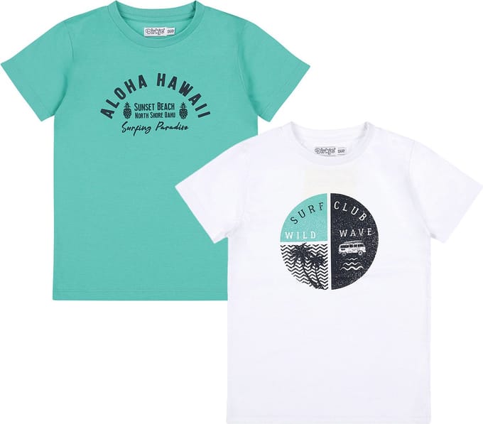 Dirkje Jongens 2 PACK T-shirt - Aqua green+white - Maat 122