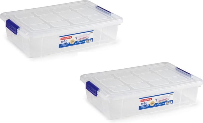 PlasticForte Opbergbox met deksel - 2x - 5 liter - organizer - transparant - opberger - 26 x 40 x 8,5 cm