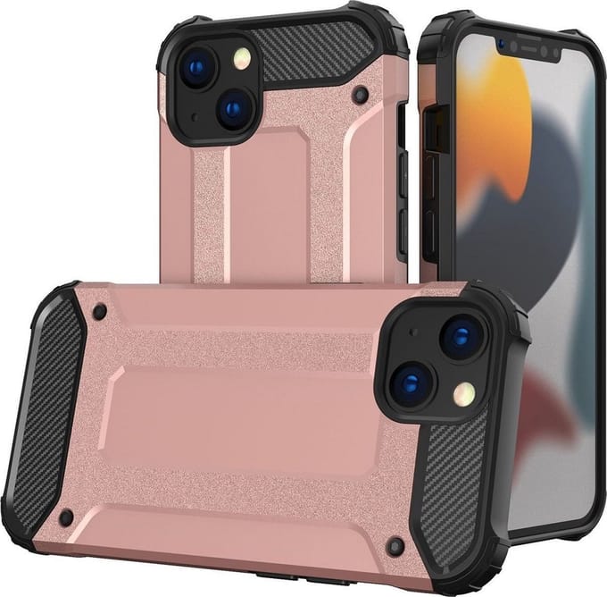 LuxeBass Hoesje geschikt voor Apple iPhone 14 - RoseGoud - Armor case