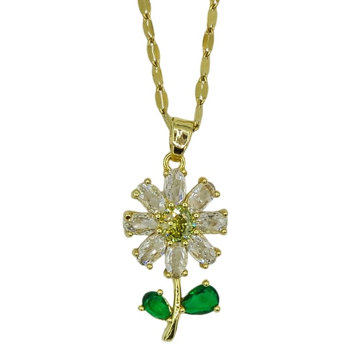 Ketting met bloem hanger - Premium gold-plated staal - Lengte 40 + 6 cm