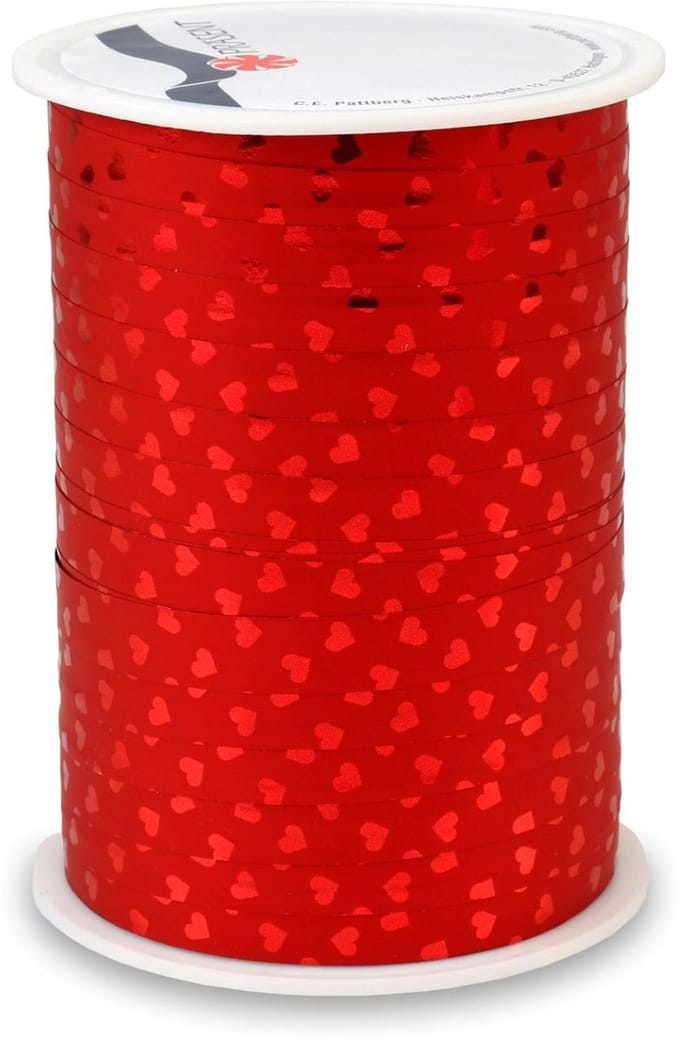Krullint Hartjes Metallic Rood – Cadeaulint - 10mm