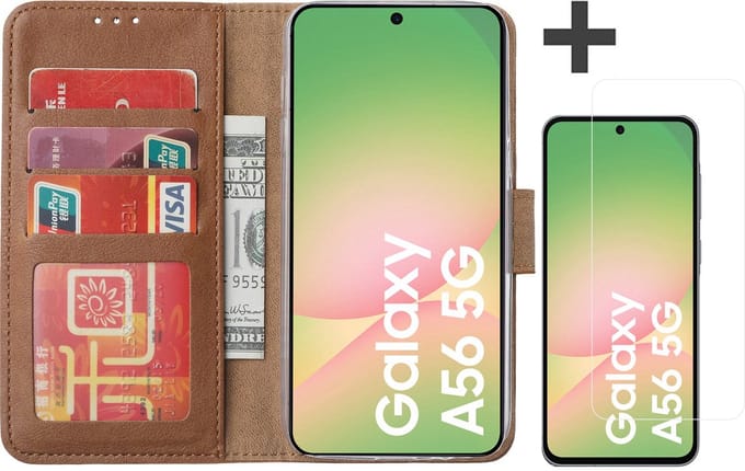 Hoesje met Screenprotector Geschikt voor Samsung Galaxy A56 – Arara bookcase met pasjeshouder - Bruin