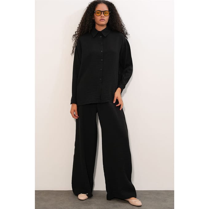 Gestructureerde Knop-Up Lange Mouwen Shirt
