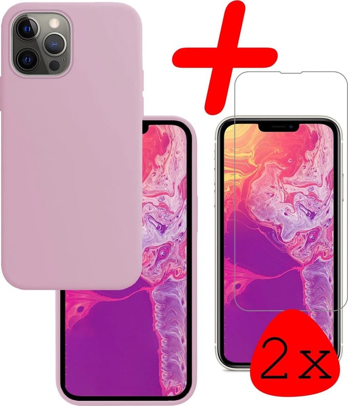 Hoesje Met 2x Screenprotector - Geschikt voor Apple iPhone 13 Pro Max - Sterk & Shockproof - Back Cover - Siliconen Case - Telefoon Hoes - Lila
